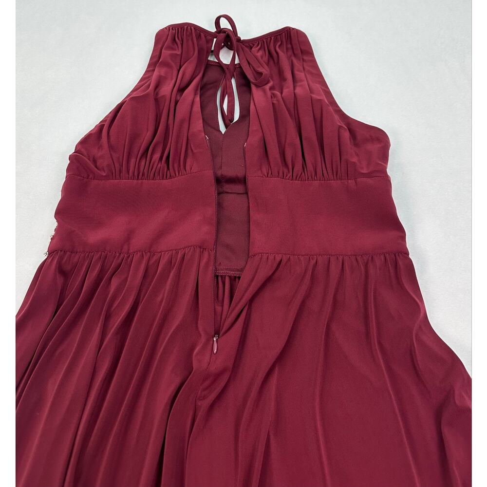 R&M Richards Wine Beaded Halter Evening Gown Keyhole Neck Maxi Dress Size 8 - Picture 10 of 15